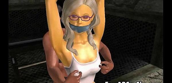  Tied up 3D cartoon blonde babe getting fucked hard